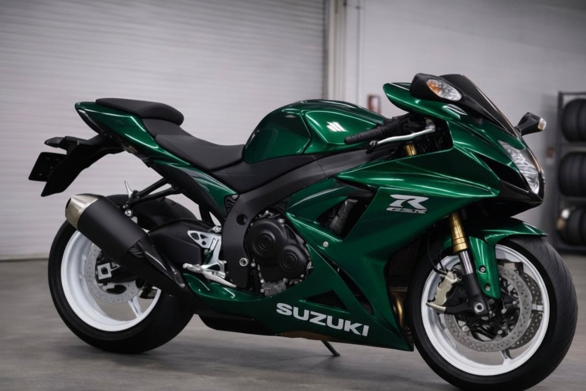Suzuki GSXR750 Fairings (2011-2024) Green Emerald, White from KingsMotorcycleFairings.com
