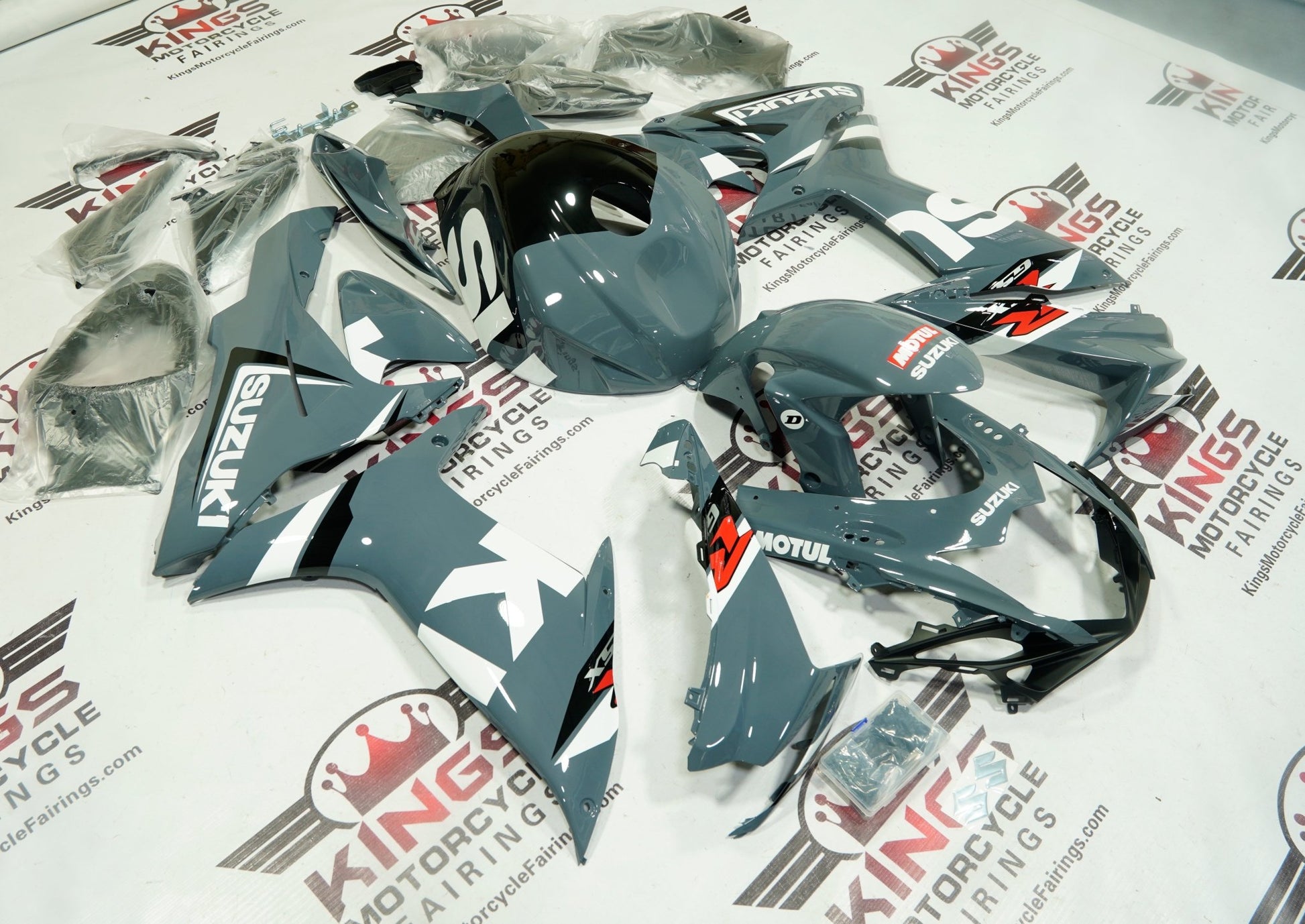 Suzuki GSXR750 Fairings (2011-2024) Nardo Gray, White, Red at KingsMotorcycleFairings.com