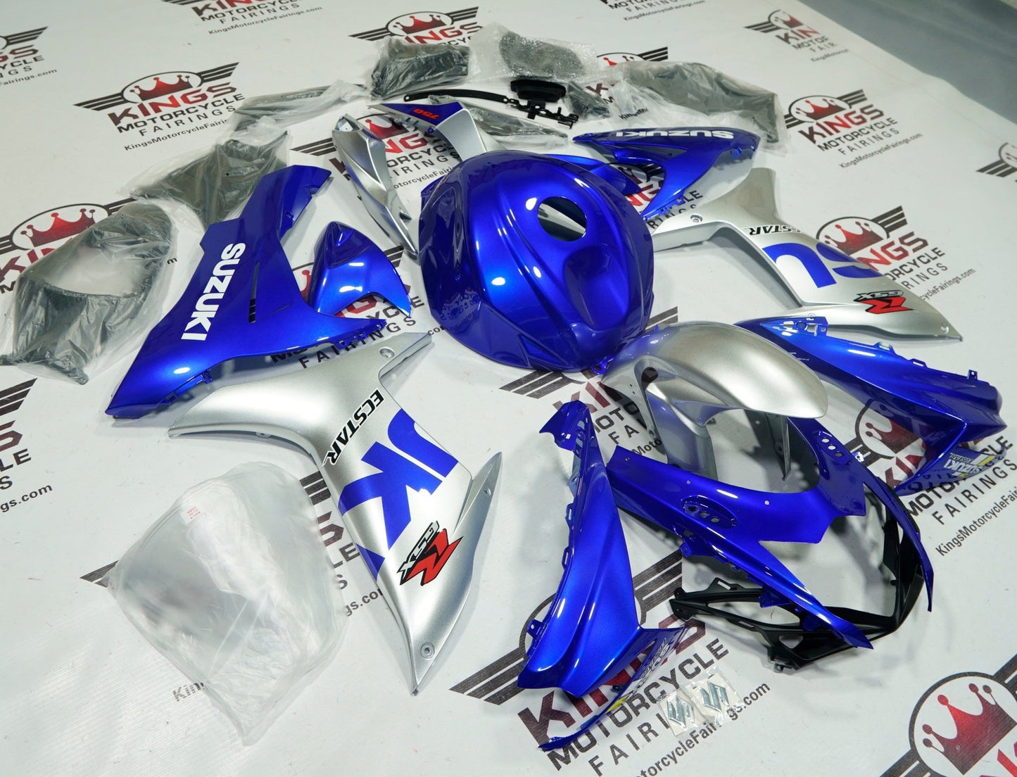 Suzuki GSXR 750 Fairings (2011-2024) Silver, Blue at KingsMotorcycleFairings.com