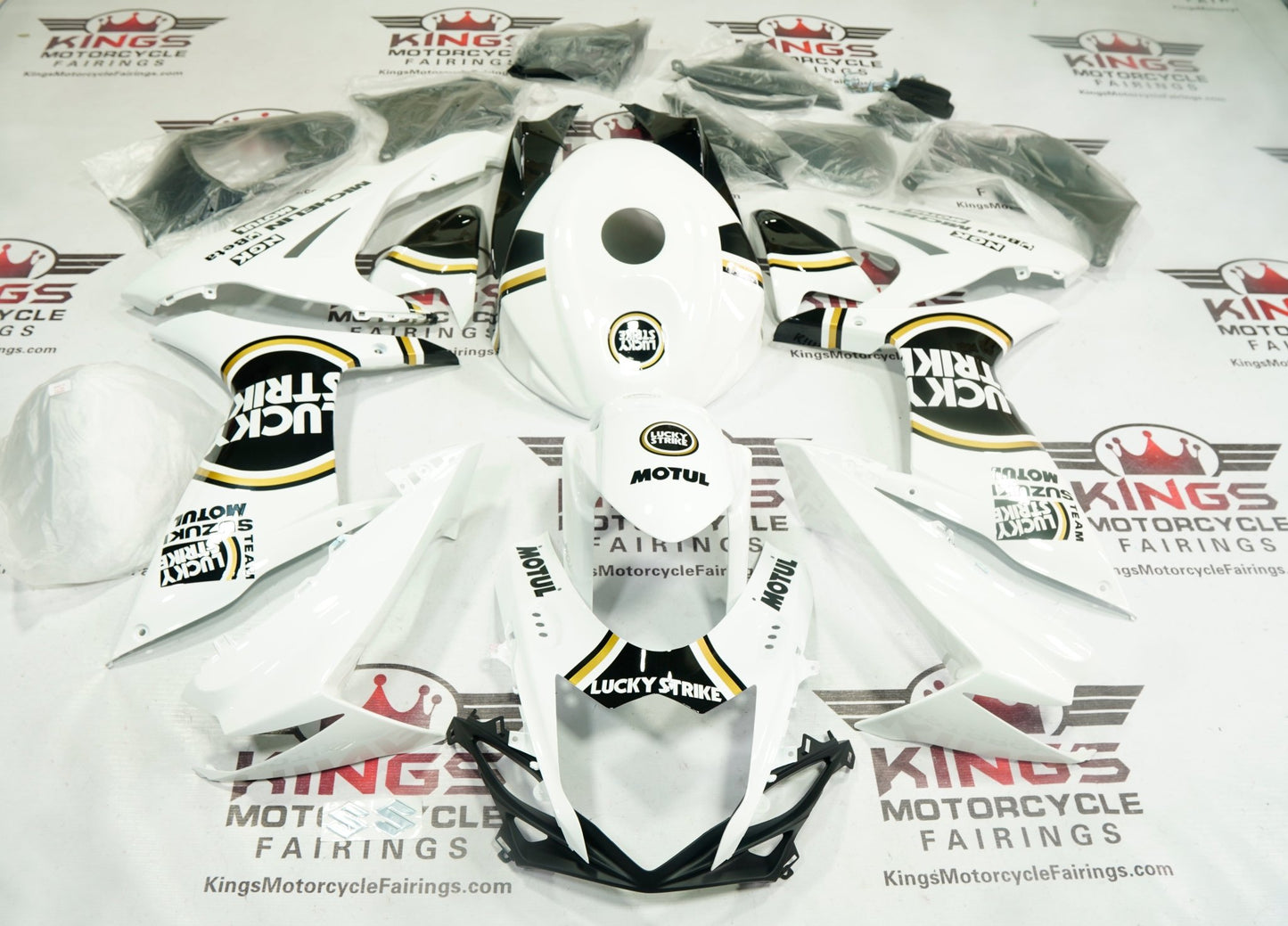Suzuki GSXR750 Fairings (2011-2024) White Lucky Strike at KingsMotorcycleFairings.com