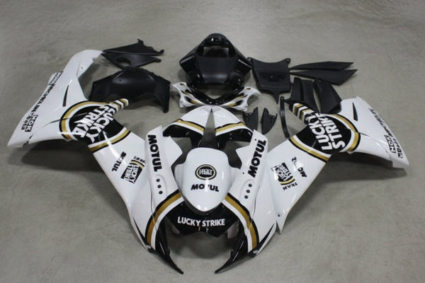Suzuki GSXR 750 Fairings (2011-2024) White, Black, Gold Lucky Strike at KingsMotorcycleFairings.com