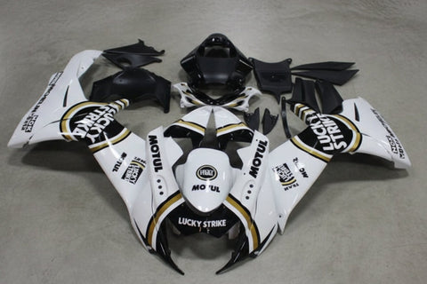 Suzuki GSXR 750 Fairings (2011-2024) White, Black, Gold Lucky Strike at KingsMotorcycleFairings.com