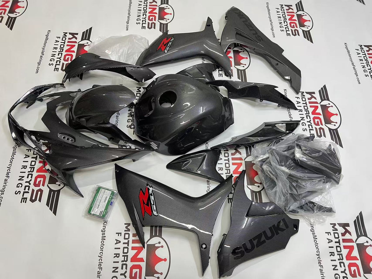 Suzuki GSXR750 Fairings (2025-2026) Faux Carbon Fiber, Black, Red from KingsMotorcycleFairings.com