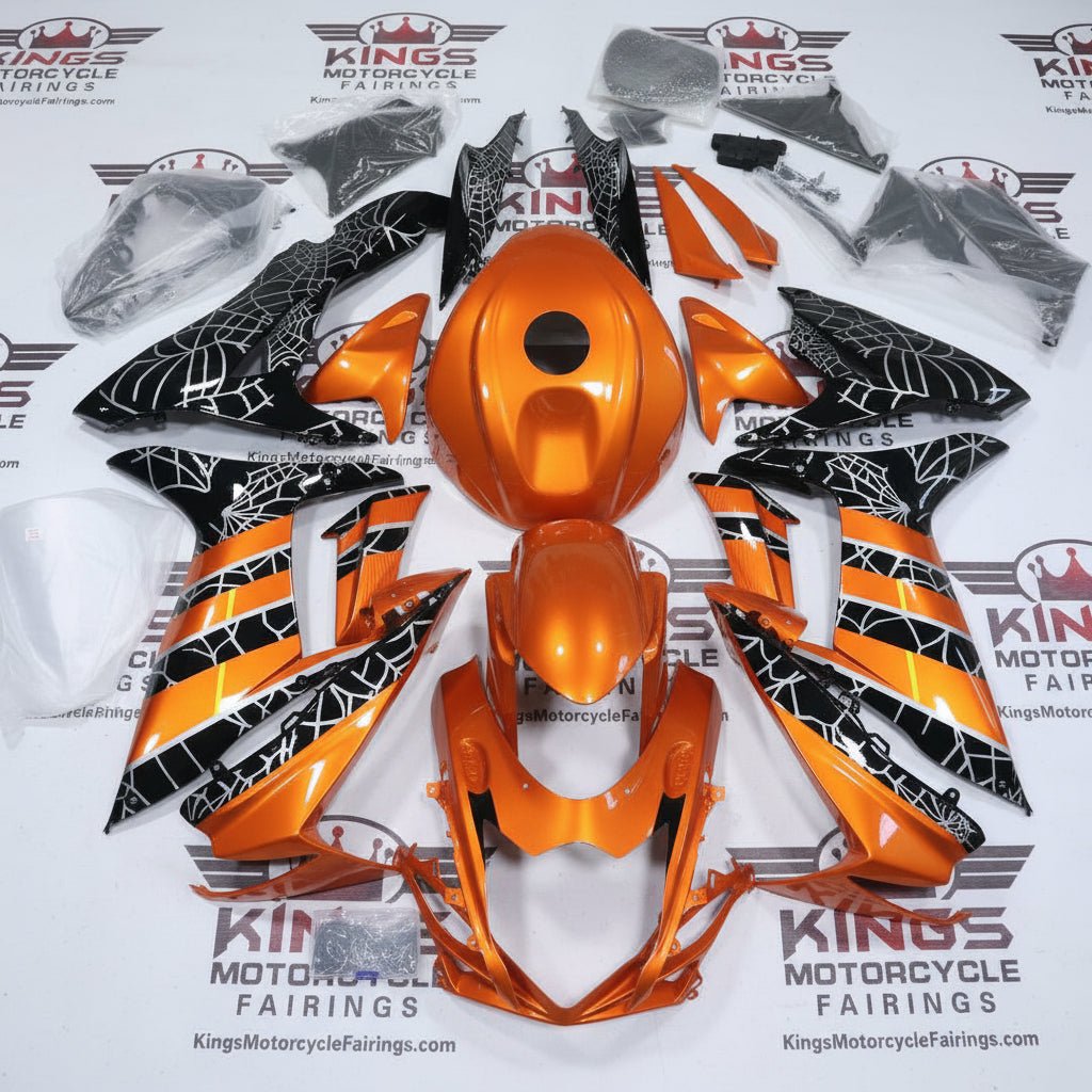 Suzuki GSXR750 Fairings (2025-2026) Orange, Black, Silver Spider Web at KingsMotorcycleFairings.com