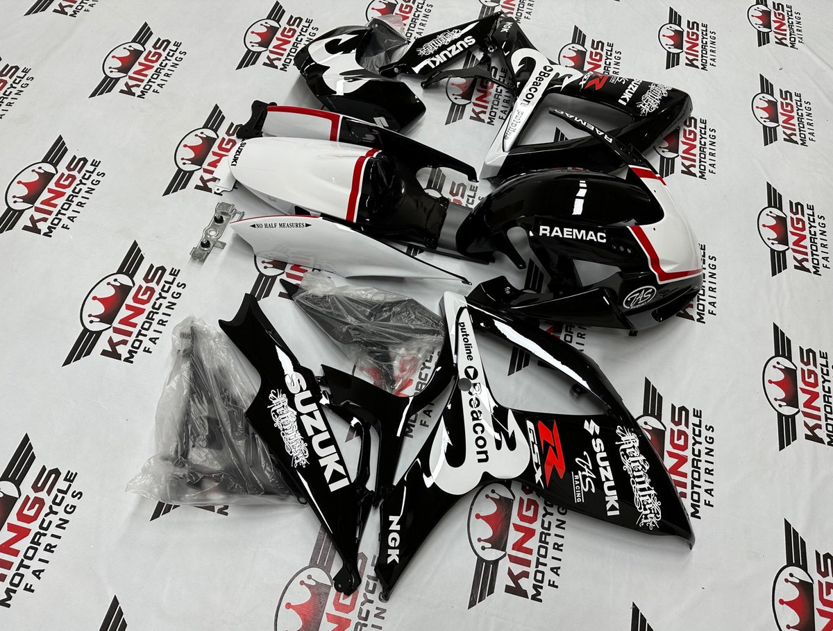Suzuki GSXR750 Race Track Fairings (2006-2007) Black, White, Red Beacon from KingsMotorcycleFairings.com