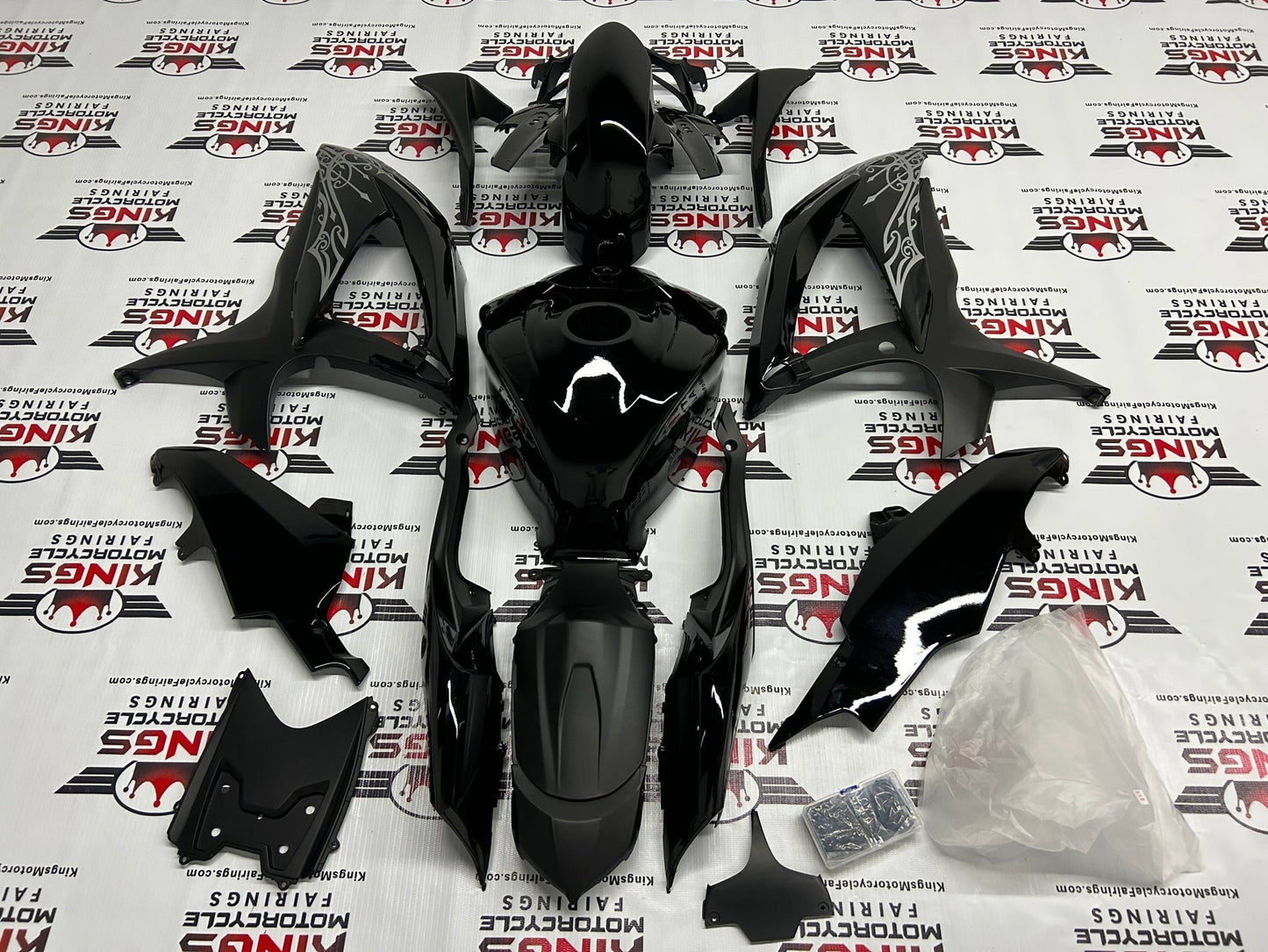 Suzuki GSXR600 (2008-2010) Black, Matte Black & Silver Tribal Fairings at KingsMotorcycleFairings.com