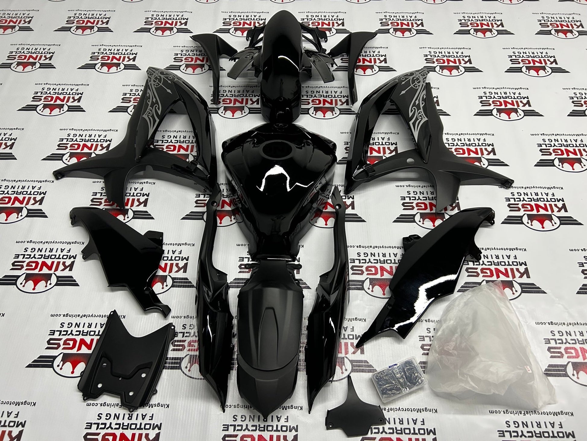 Suzuki GSXR600 (2008-2010) Black, Matte Black & Silver Tribal Fairings at KingsMotorcycleFairings.com