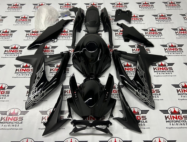 Suzuki GSXR600 (2008-2010) Black, Matte Black & Silver Tribal Fairings at KingsMotorcycleFairings.com