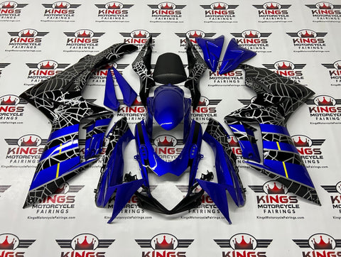 Suzuki GSXR750 (2011-2023) Blue, Black & Silver Spider Web Fairings at KingsMotorcycleFairings.com