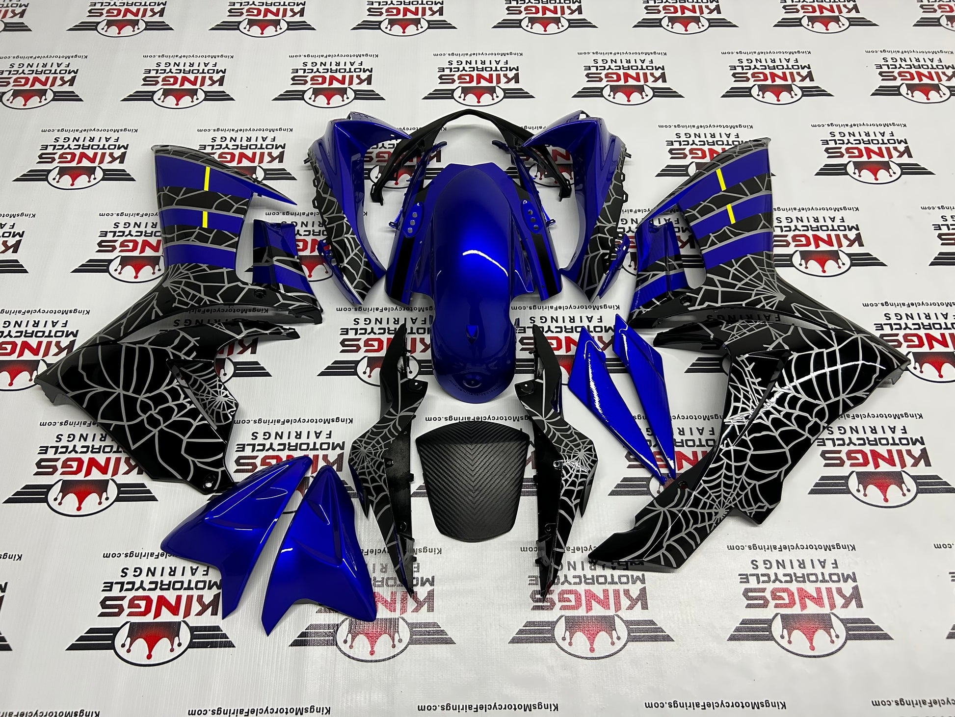 Suzuki GSXR750 (2011-2023) Blue, Black & Silver Spider Web Fairings at KingsMotorcycleFairings.com