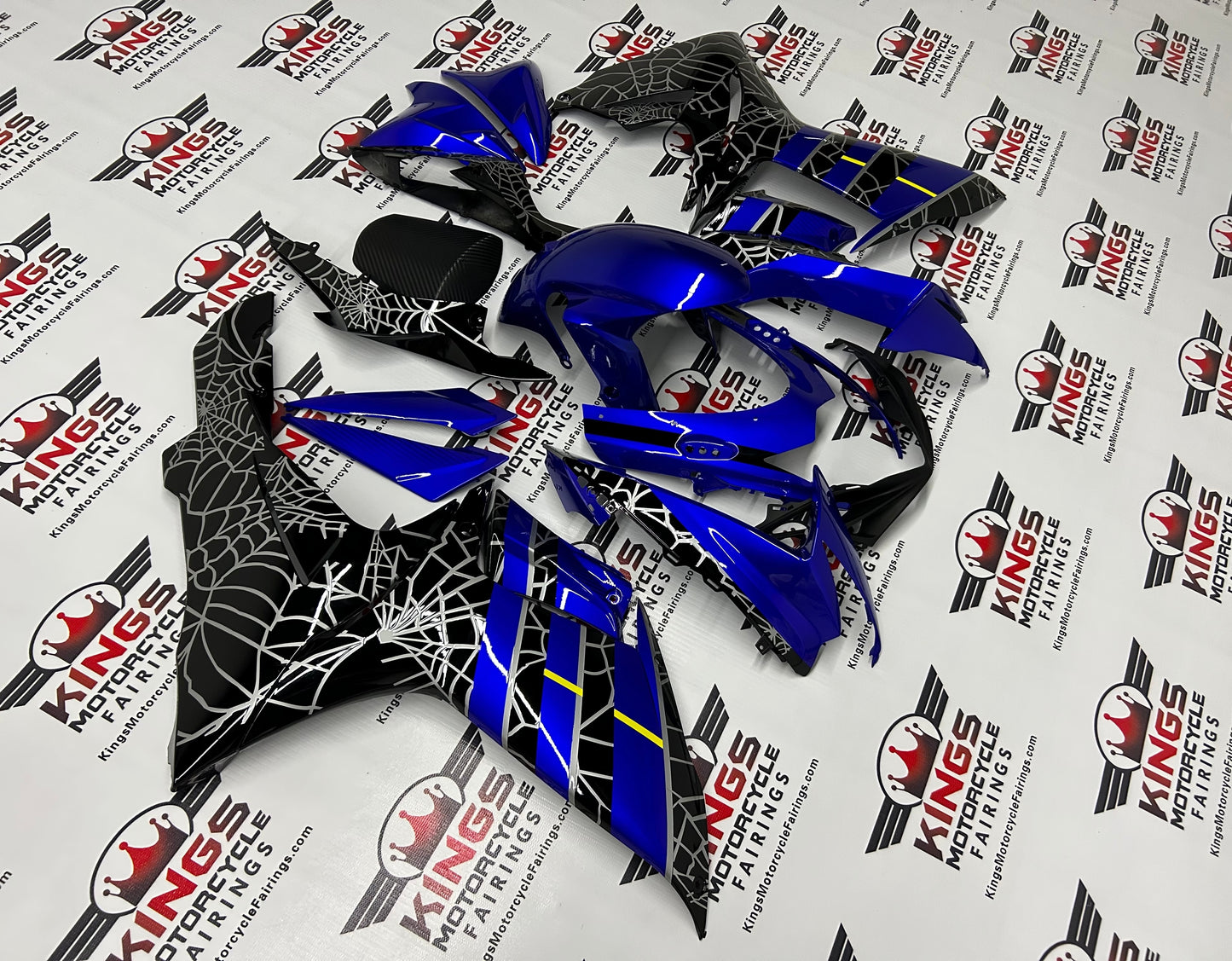 Suzuki GSXR750 (2011-2023) Blue, Black & Silver Spider Web Fairings at KingsMotorcycleFairings.com