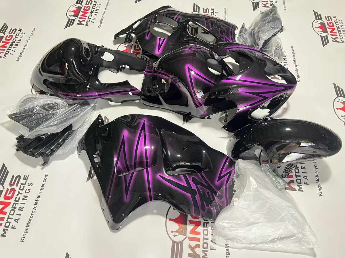 Suzuki Hayabusa Fairing Kit (1999-2007) Black, Pink Glow at KingsMotorcycleFairings.com