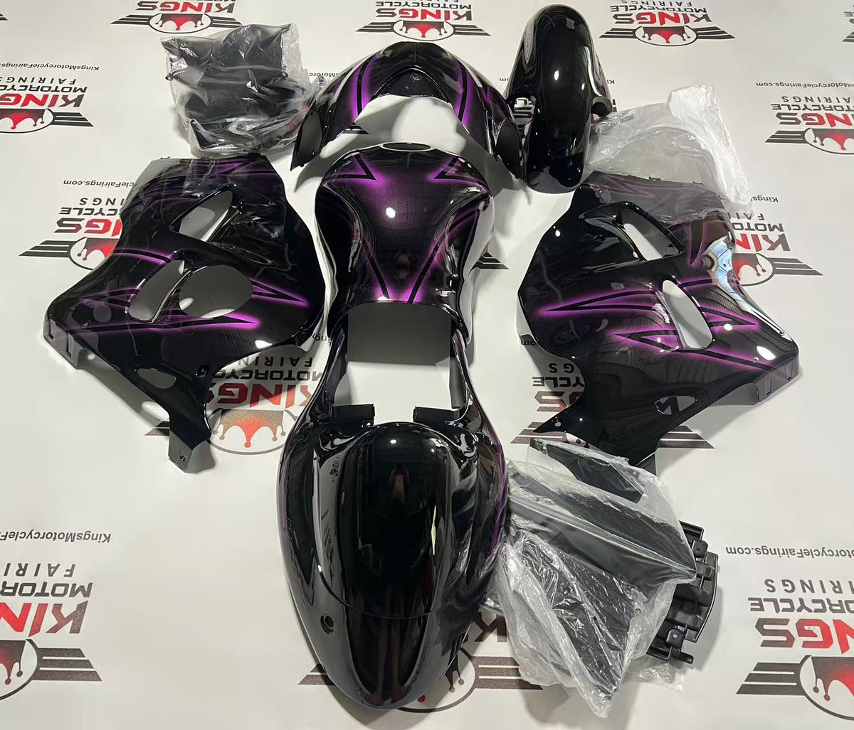 Suzuki Hayabusa Fairing Set (1999-2007) Black, Pink Glow at KingsMotorcycleFairings.com