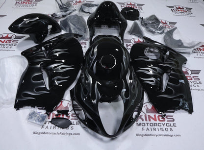 Suzuki Hayabusa Fairing Set (1999-2007) Black, Silver Flames at KingsMotorcycleFairings.com