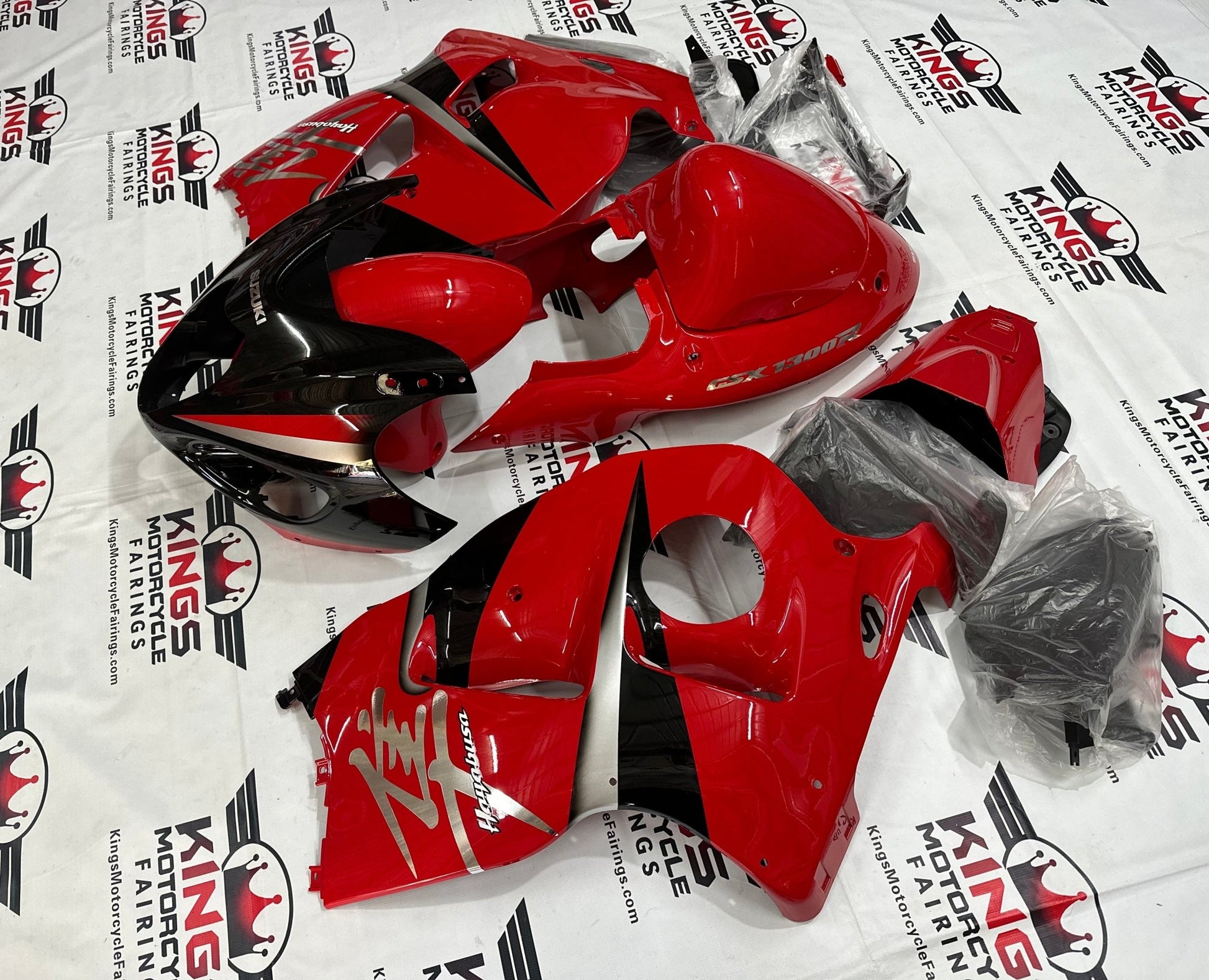 Suzuki Hayabusa Fairing Set (1999-2007) Red, Black, Chrome at KingsMotorcycleFairings.com