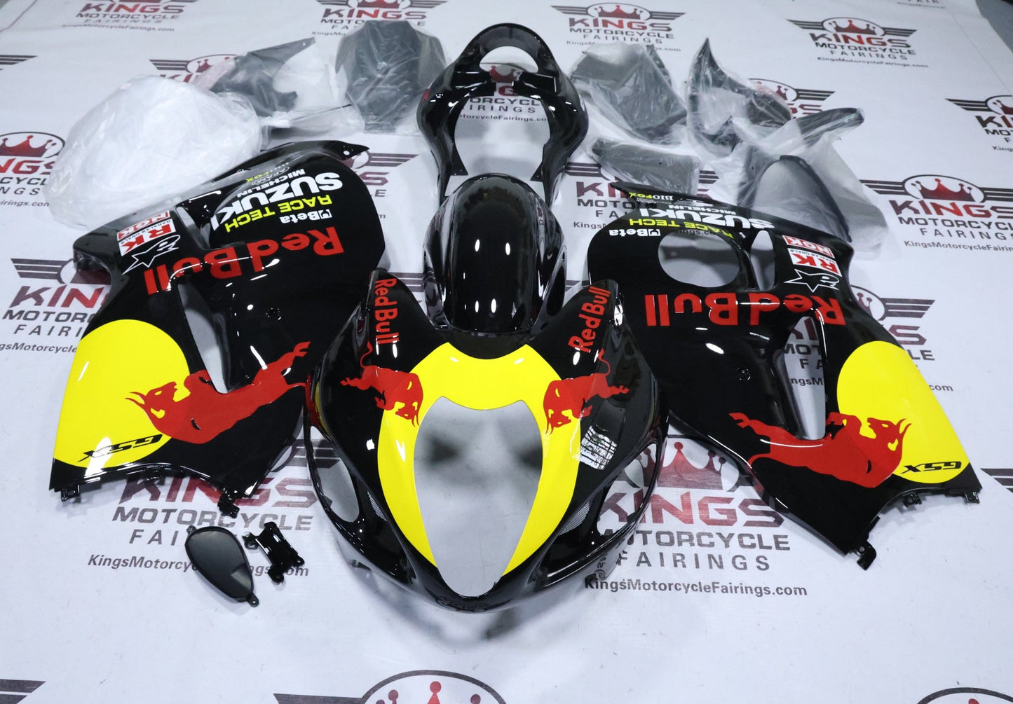 Suzuki Hayabusa Fairings (1999-2007) Black, Yellow, RedBull at KingsMotorcycleFairings.com