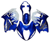 Suzuki Hayabusa Fairings (1999-2007) Blue, White, Chrome, Flames at KingsMotorcycleFairings.com
