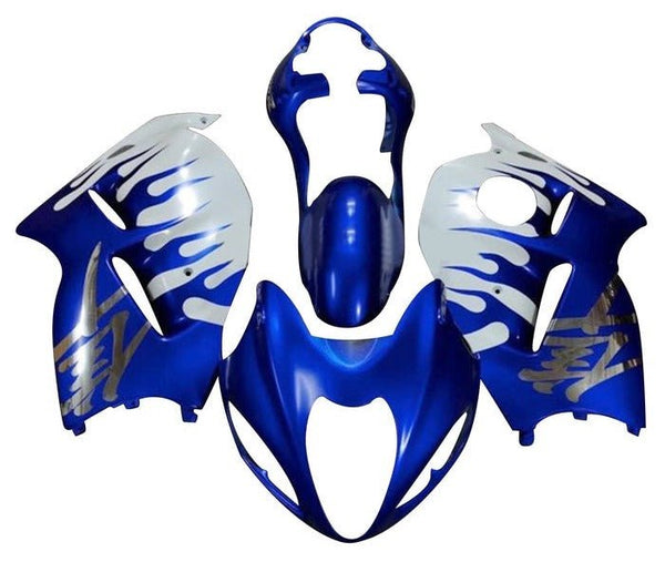 Suzuki Hayabusa Fairings (1999-2007) Blue, White, Chrome, Flames at KingsMotorcycleFairings.com