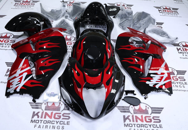 Suzuki Hayabusa Fairings (1999-2007) Candy Red Flames, Black, Silver at KingsMotorcycleFairings.com