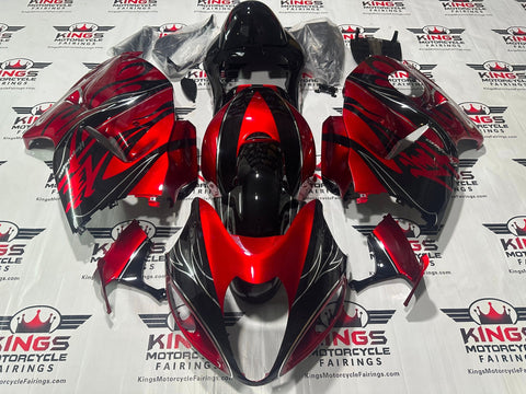 Suzuki Hayabusa Fairings (1999-2007) Red, Black, Chrome Tribal Flame at KingsMotorcycleFairings.com