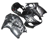 Suzuki Hayabusa Fairings (1999-2007) Gray, Black, White Flames at KingsMotorcycleFairings.com