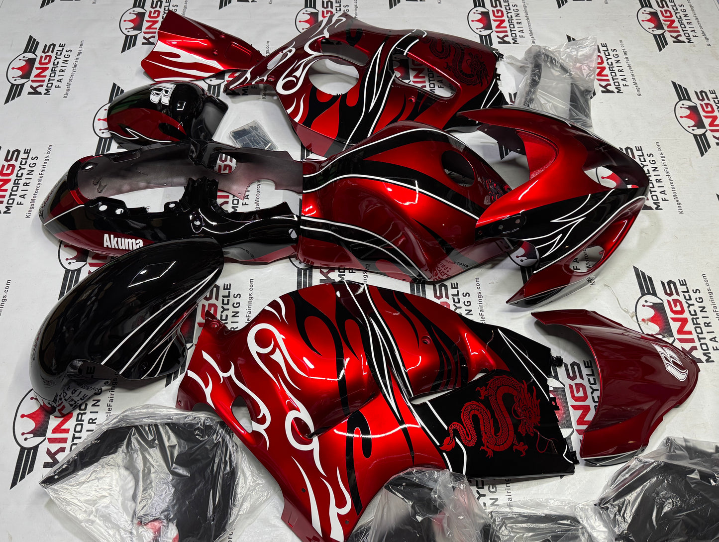 Suzuki Hayabusa Fairings (1999-2007) Red, Black, Tribal, Dragon at KingsMotorcycleFairings.com