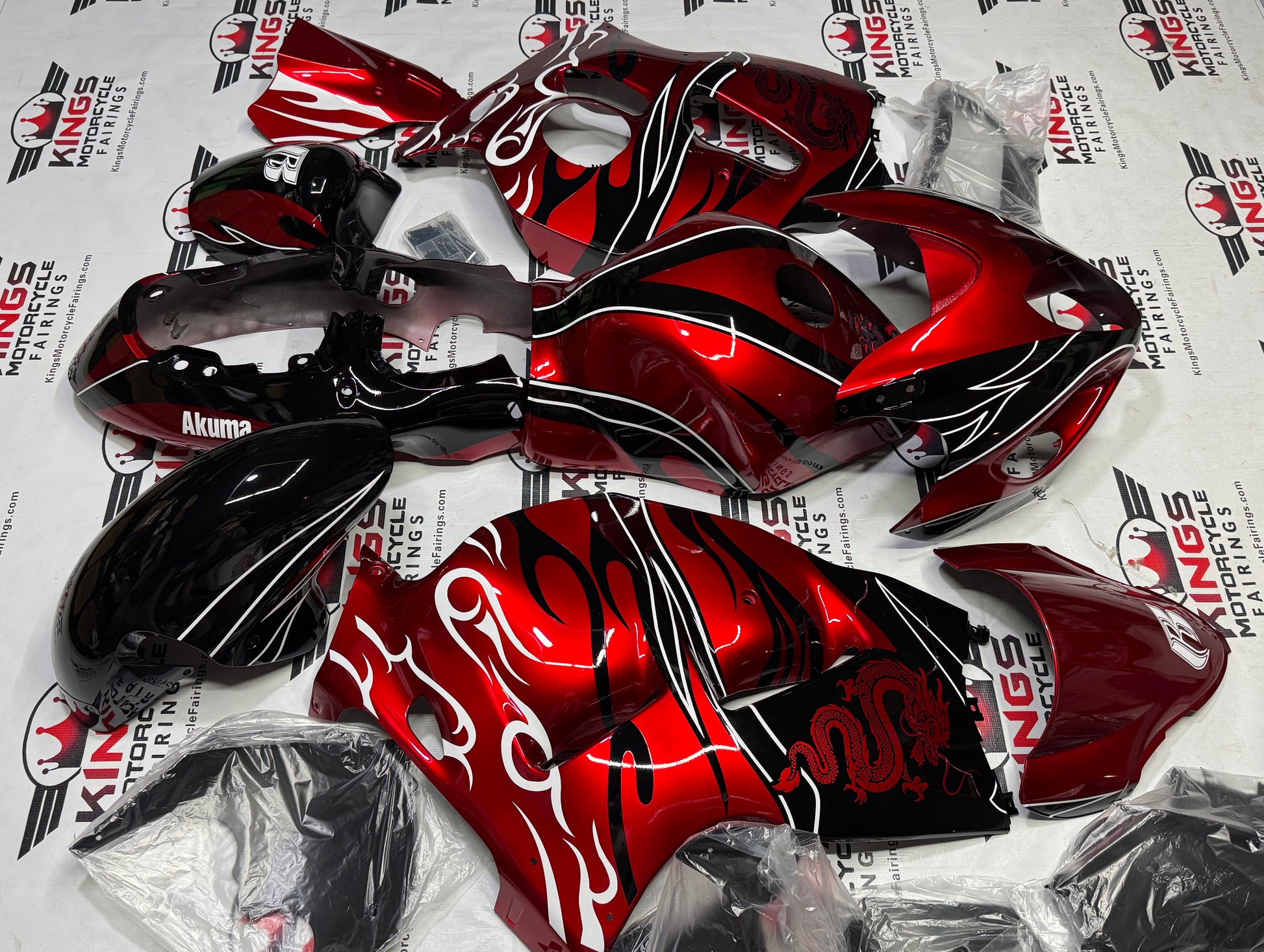Suzuki Hayabusa Fairings (1999-2007) Red, Black, Tribal, Dragon at KingsMotorcycleFairings.com
