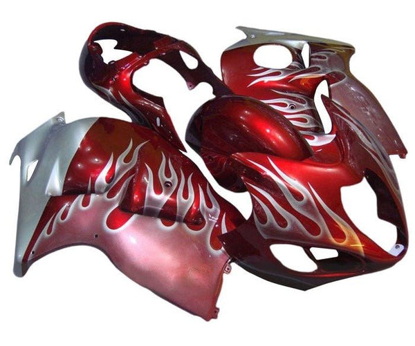 Suzuki Hayabusa Fairings (1999-2007) Red, White Flames at KingsMotorcycleFairings.com