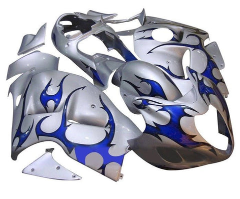 Suzuki Hayabusa Fairings (1999-2007) Silver, Blue Tribal at KingsMotorcycleFairings.com