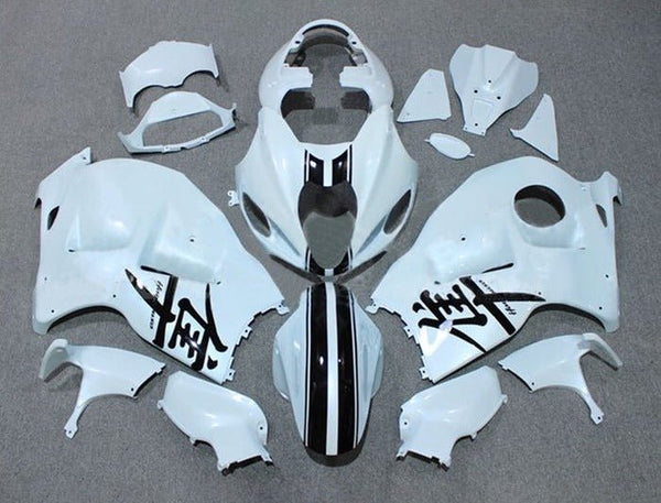 Suzuki Hayabusa Fairings (1999-2007) White, Black Stripes at KingsMotorcycleFairings.com