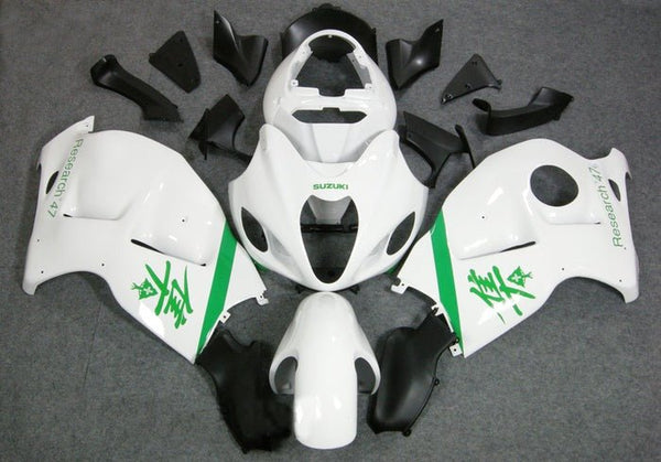 Suzuki Hayabusa Fairings (1999-2007) White, Green Stripe at KingsMotorcycleFairings.com