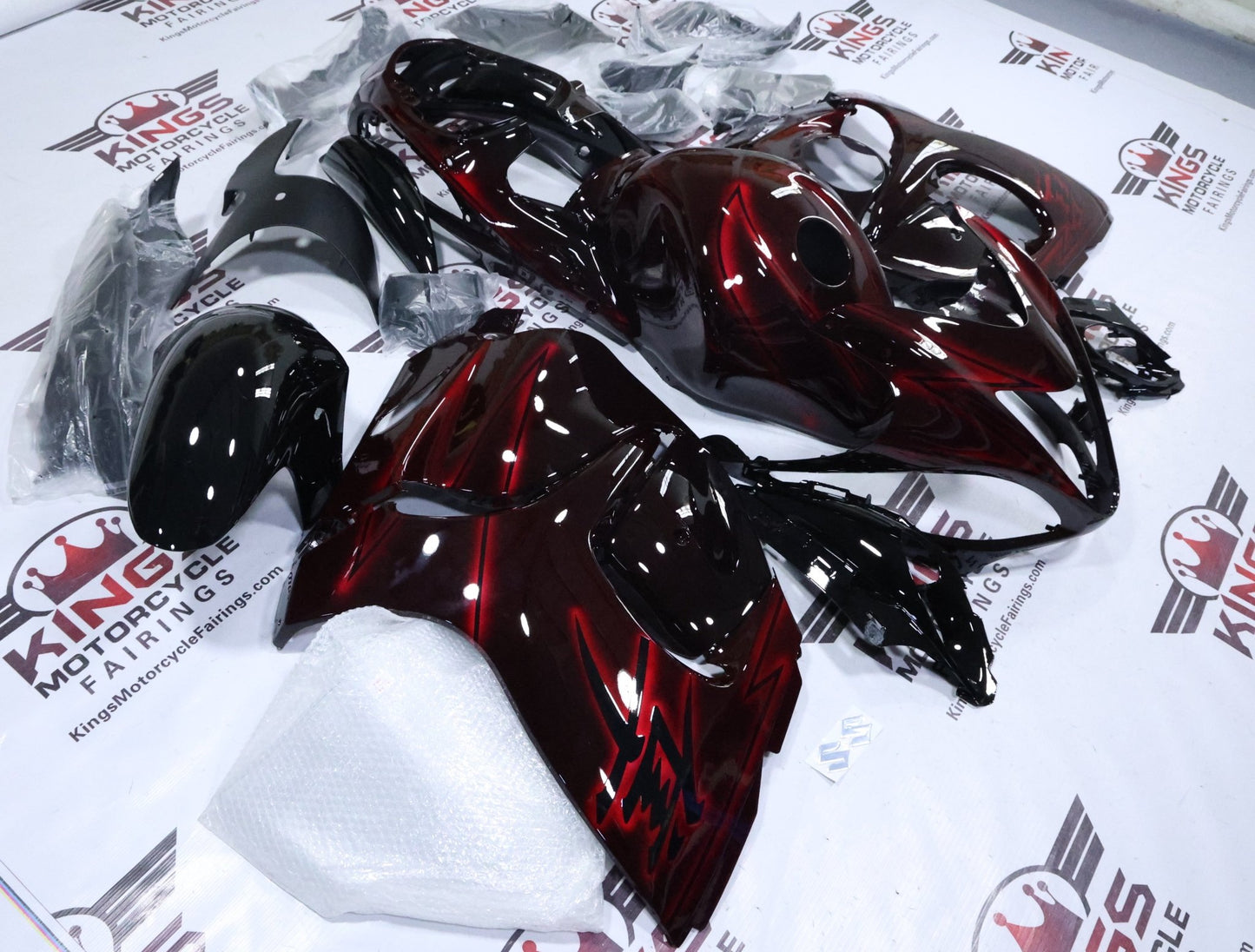 Suzuki Hayabusa Fairings (2008-2020) Black, Red Glow at KingsMotorcycleFairings.com
