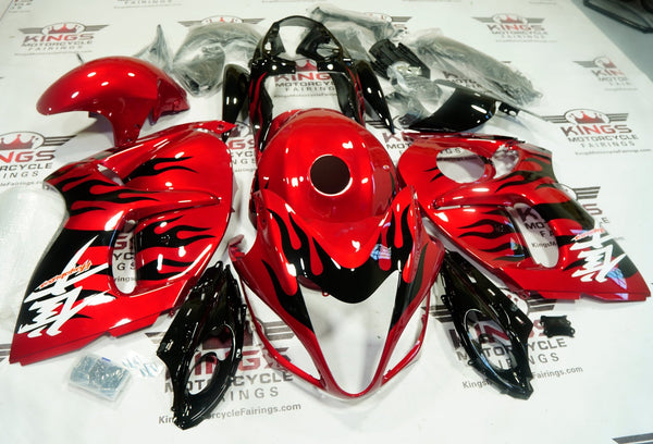 Suzuki Hayabusa Fairings (2008-2020) Candy Red, Black Flame at KingsMotorcycleFairings.com