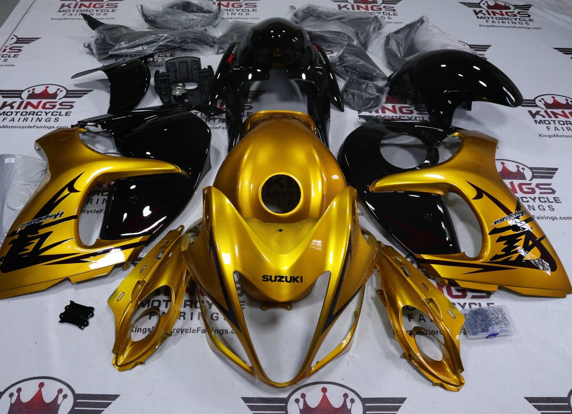 Suzuki Hayabusa Fairings (2008-2020) Gold, Black from KingsMotorcycleFairings.com