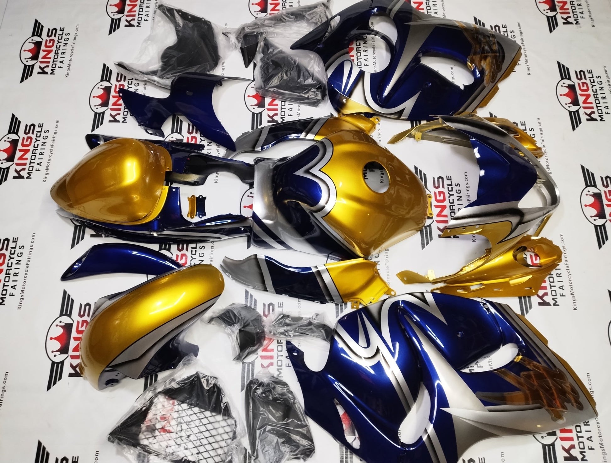 Suzuki Hayabusa Fairings (2008-2020) Gold, Silver, Navy Blue Special Edition from KingsMotorcycleFairings.com