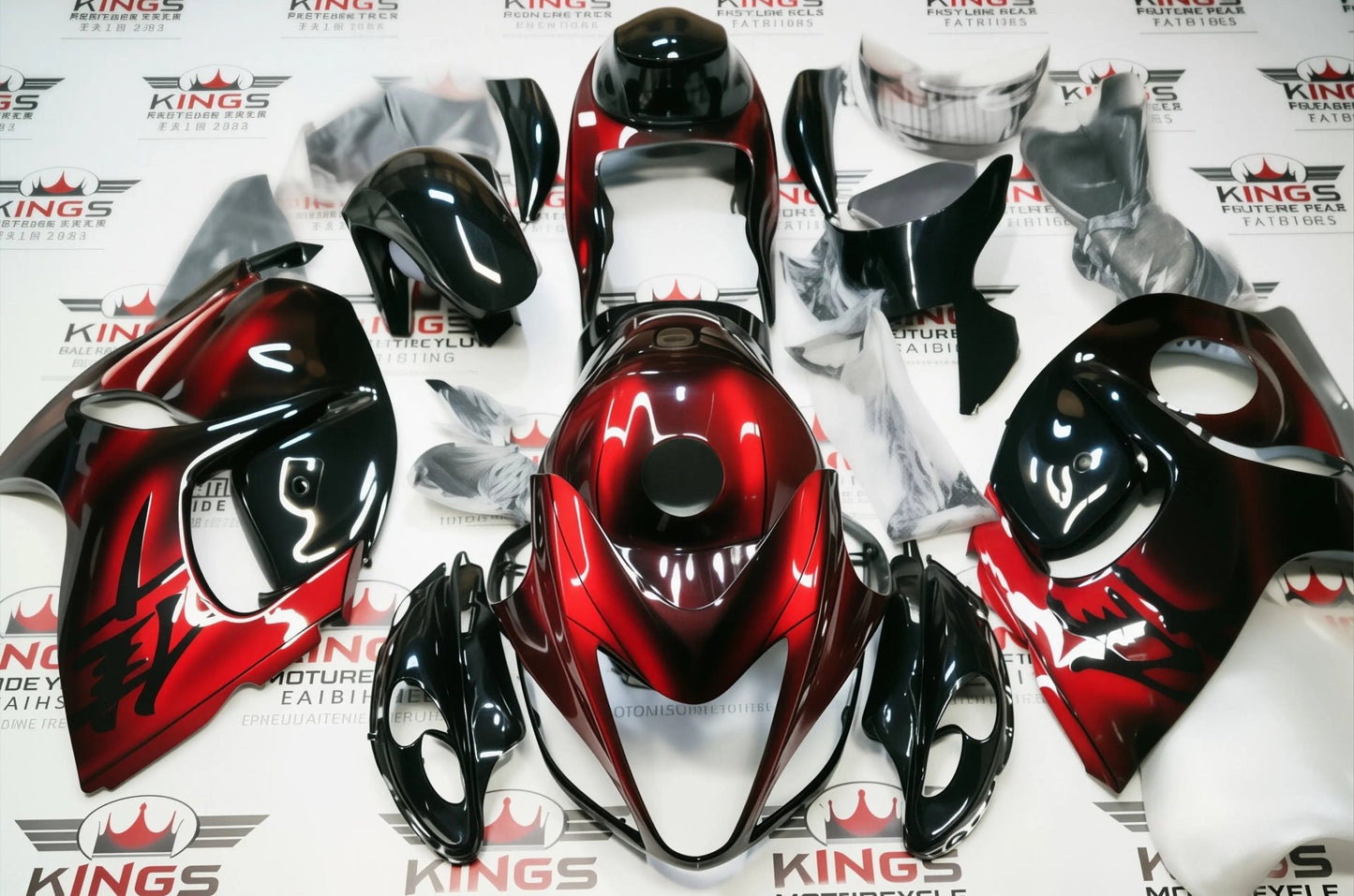 Suzuki Hayabusa Fairings (2008-2020) Red, Black Fade at KingsMotorcycleFairings.com