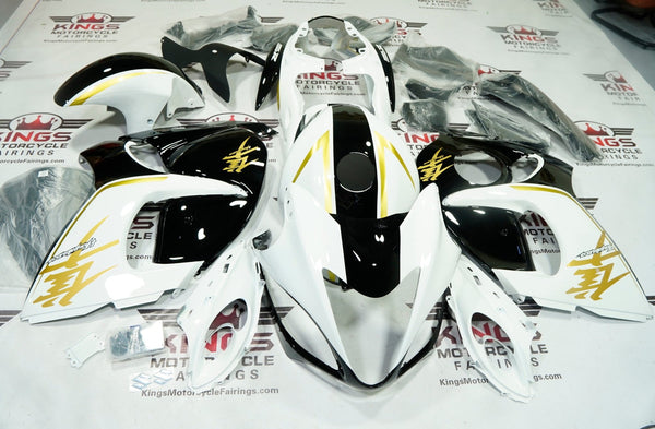 Suzuki Hayabusa Fairings (2008-2020) White, Black, Gold at KingsMotorcycleFairings.com