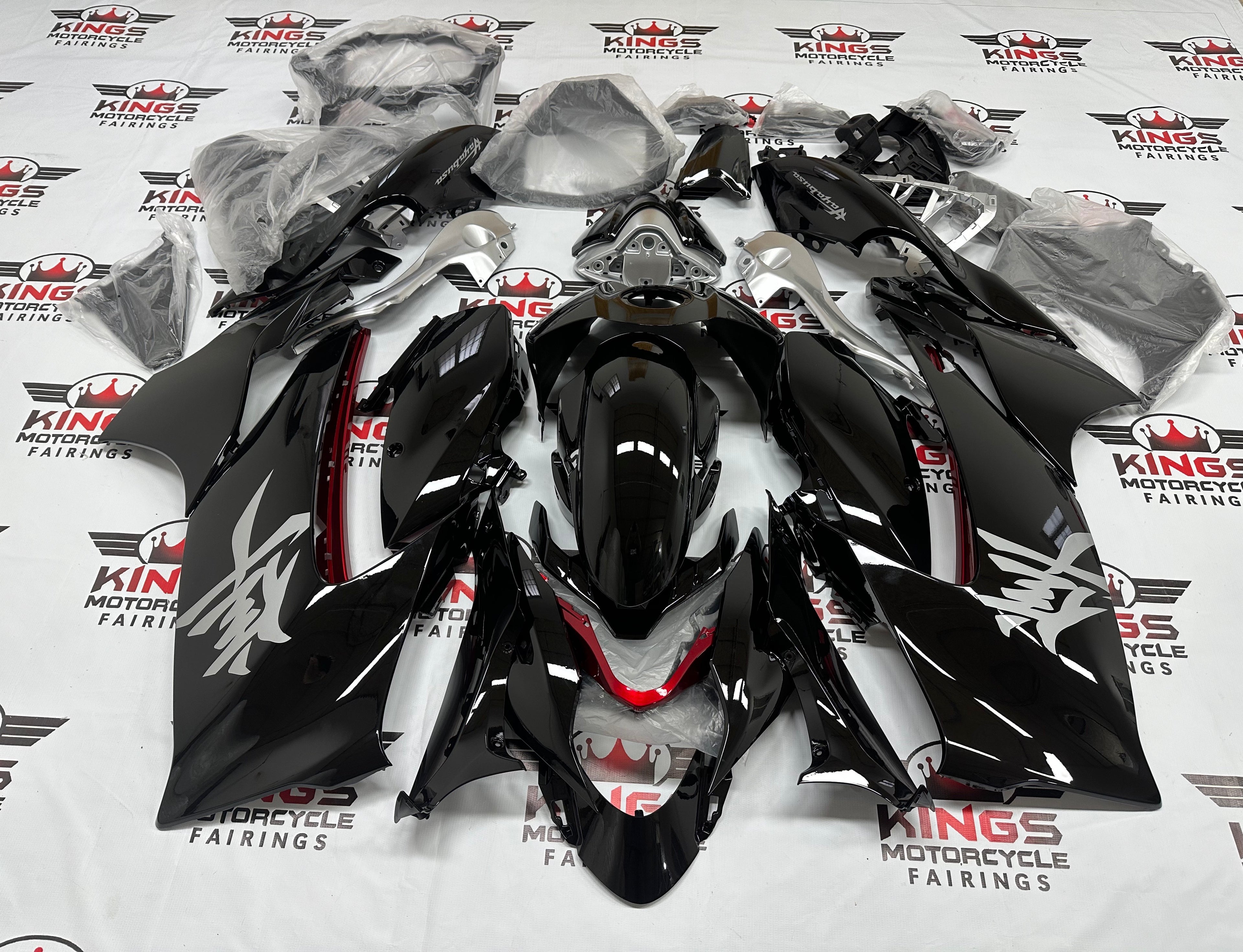 Suzuki Hayabusa Fairings (2021-2025) Black, Silver, Red at KingsMotorcycleFairings.com