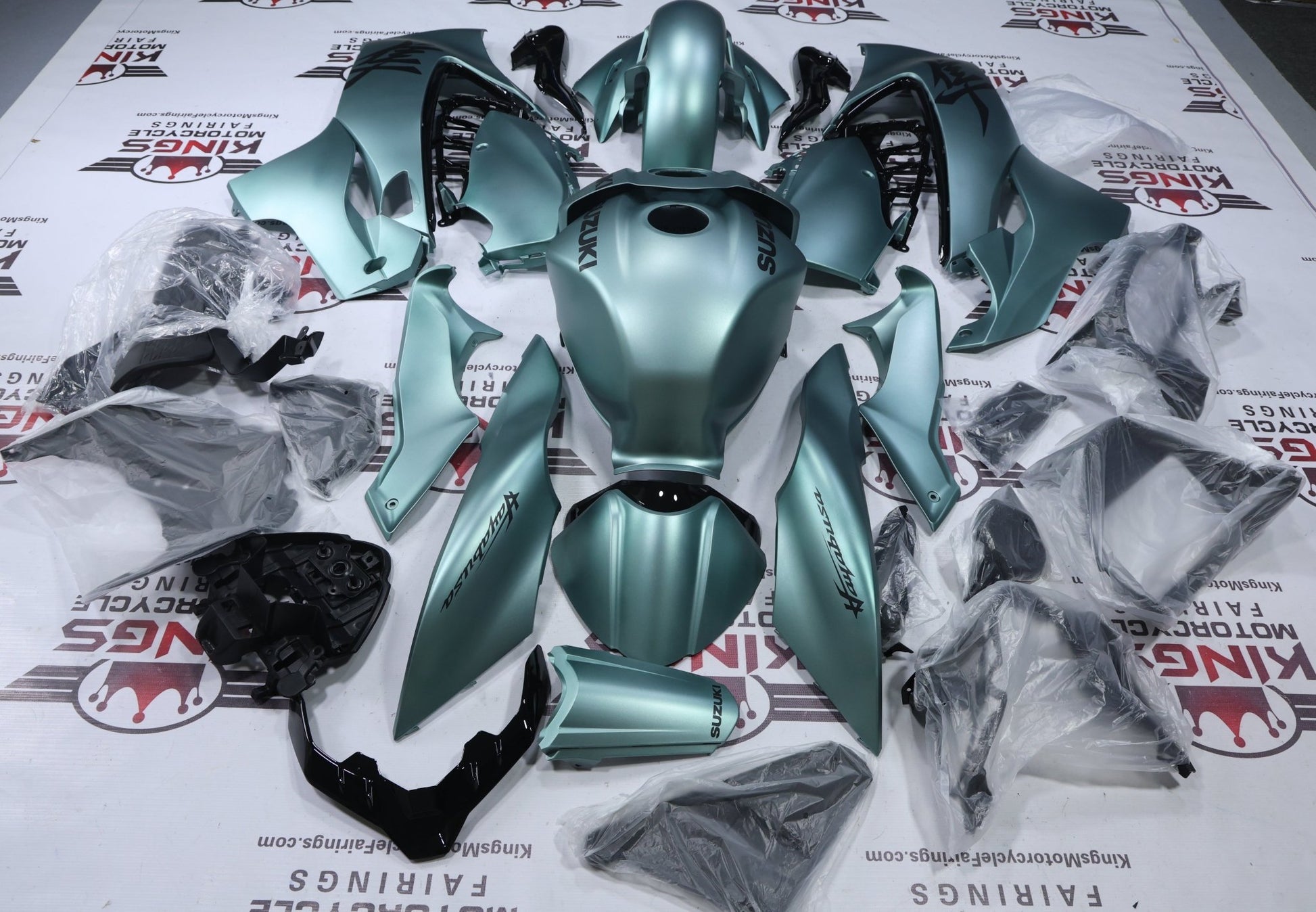 Suzuki Hayabusa Fairings (2021-2025) Matte Green, Black from KingsMotorcycleFairings.com