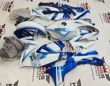 Suzuki Hayabusa Fairings (2021-2025) White, Blue Glow Stripes at KingsMotorcycleFairings.com