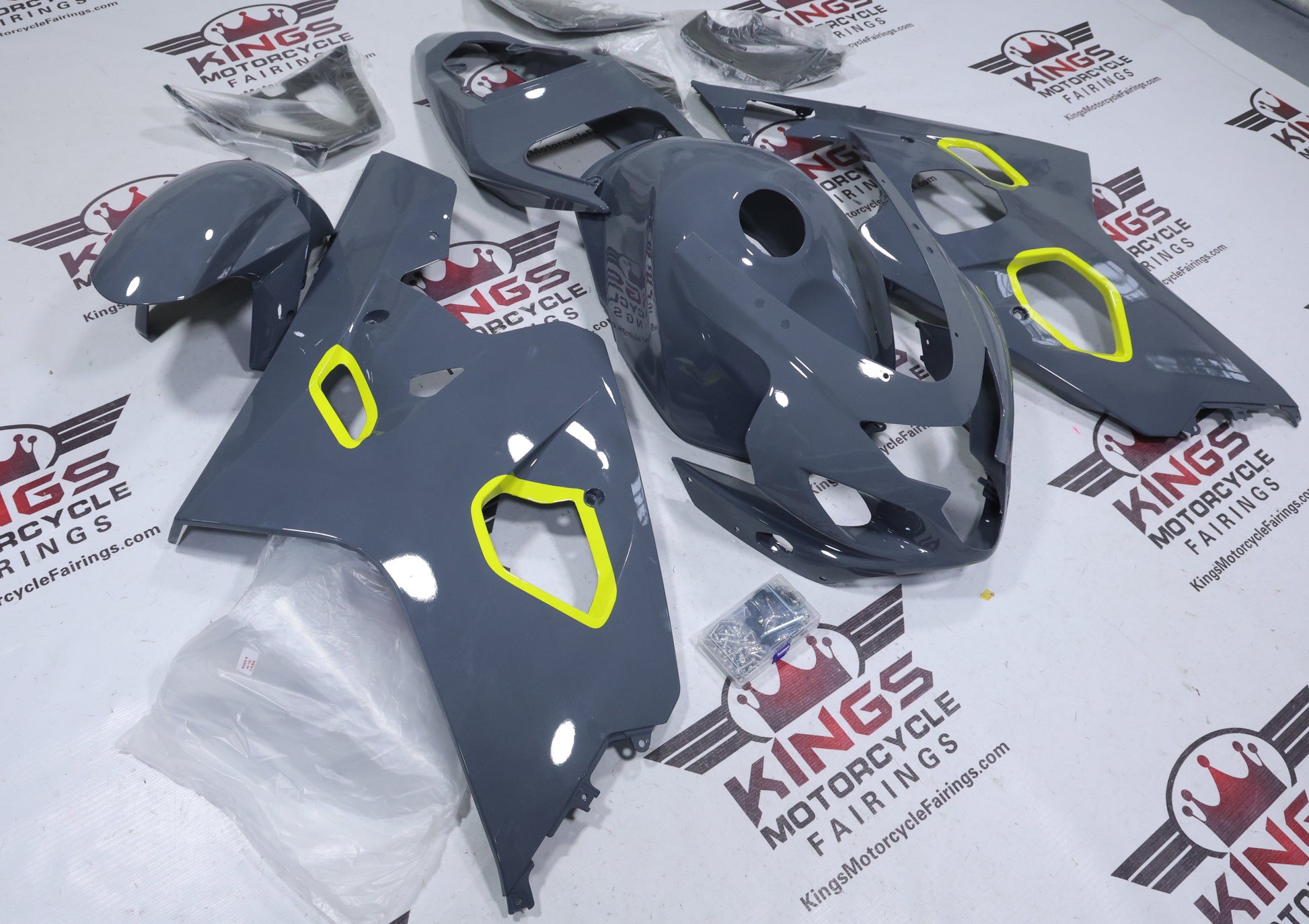 Suzuki GSX-R600 Fairings (2004-2005) Gray, Neon Yellow from KingsMotorcycleFairings.com
