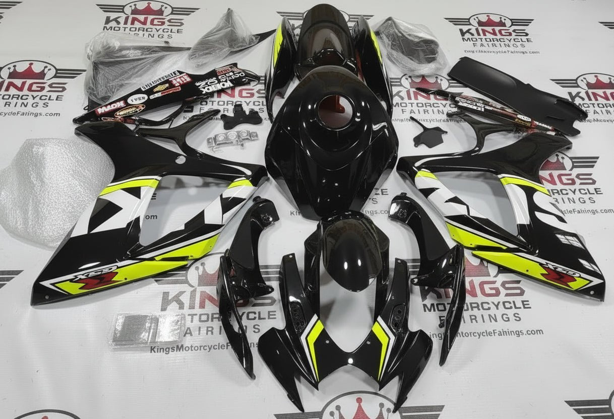 Suzuki GSX-R600 Fairings (2006-2007) Black, White, Neon Yellow from KingsMotorcycleFairings.com