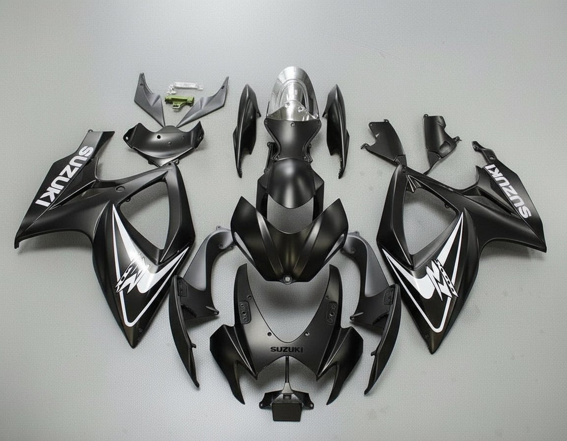 Suzuki GSX-R600 Fairings (2006-2007) Matte Black, White from KingsMotorcycleFairings.com
