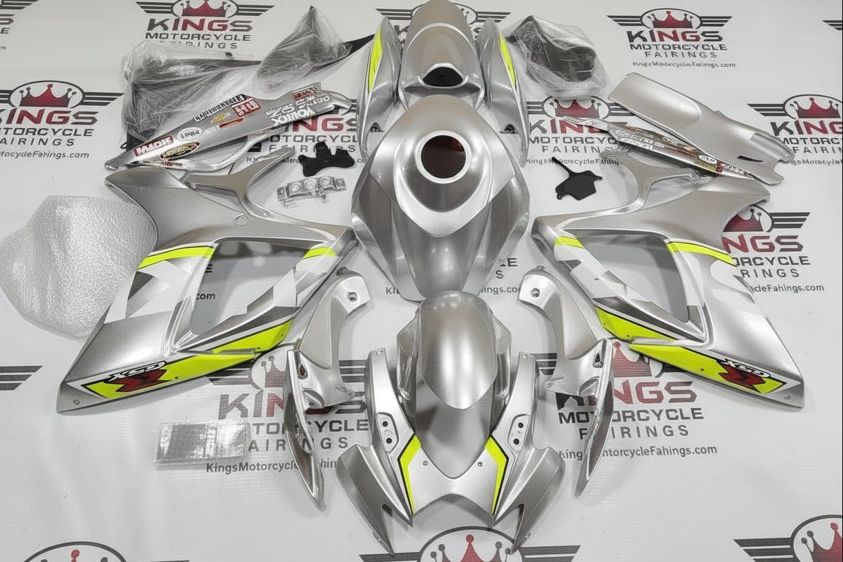 Suzuki GSX-R600 Fairings (2006-2007) Silver, White, Neon Yellow from KingsMotorcycleFairings.com