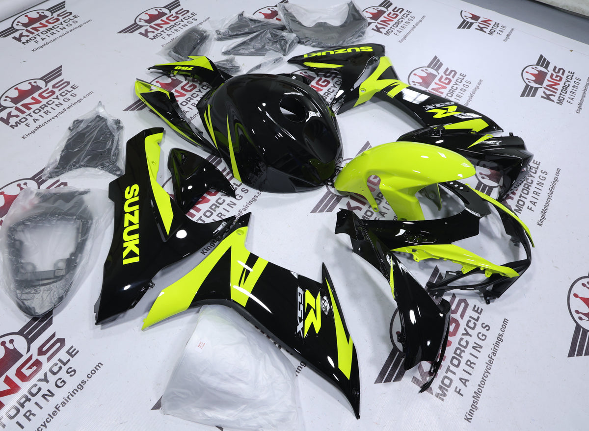 Suzuki GSX-R600 Fairings (2011-2024) Black, Neon Yellow at KingsMotorcycleFairings.com