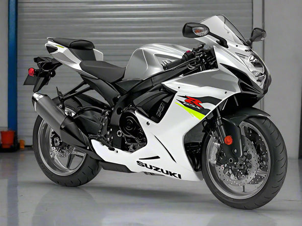 Suzuki GSX-R600 Fairings (2011-2024) Silver, White, Yellow Stripe from KingsMotorcycleFairings.com