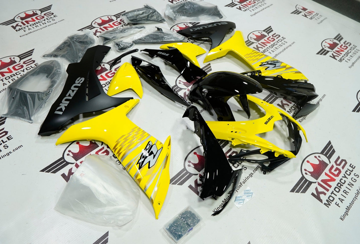 Suzuki GSX-R600 Fairings (2011-2024) Yellow, Black, Silver, Matte Black Checkered at KingsMotorcycleFairings.com