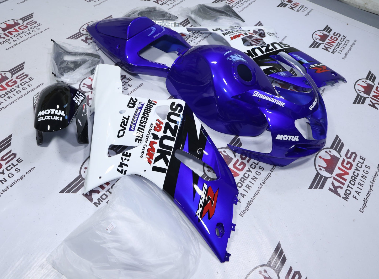 Suzuki GSX-R750 Fairings (2000-2003) Blue, White Bridgestone from KingsMotorcycleFairings.com