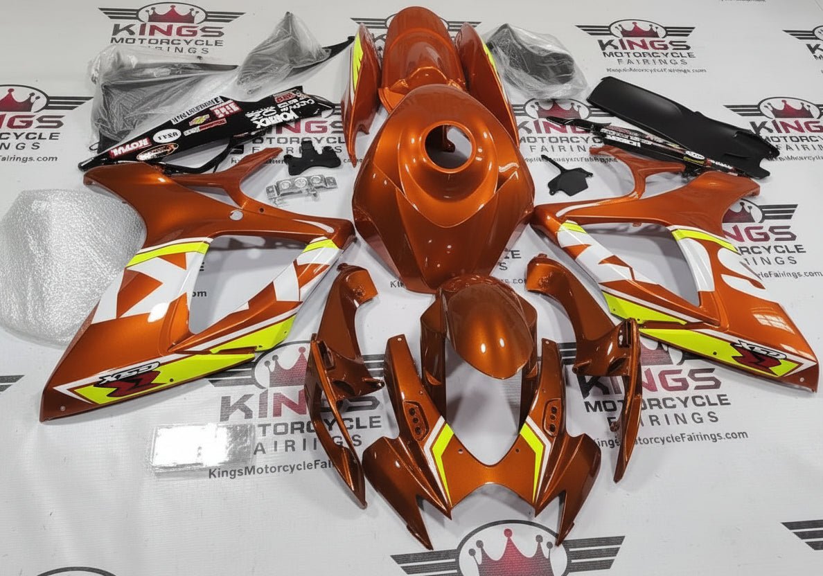 Suzuki GSX-R750 Fairings (2006-2007) Copper Orange, White, Neon Yellow from KingsMotorcycleFairings.com