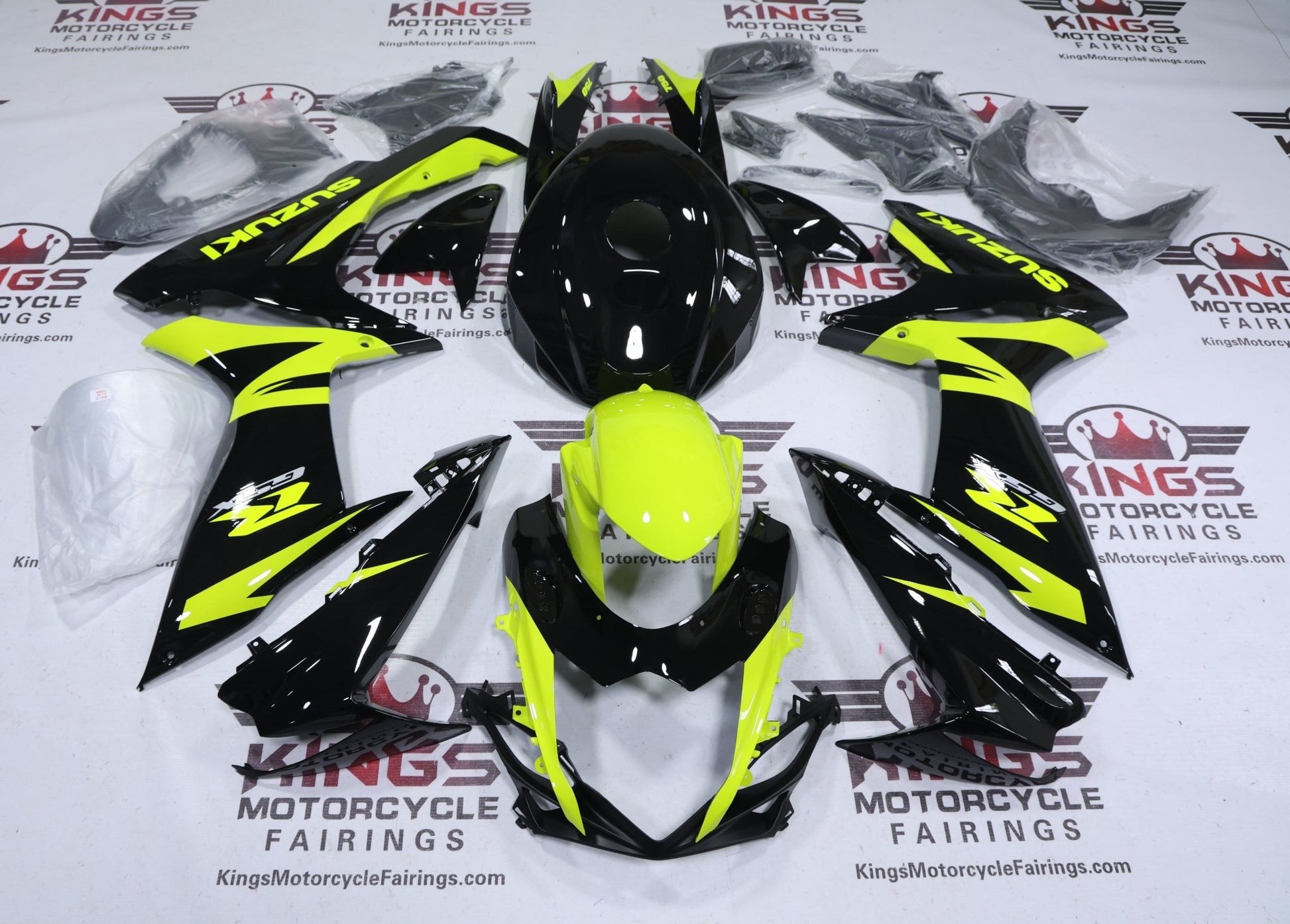 Suzuki GSX-R750 Fairings (2011-2024) Black, Neon Yellow at KingsMotorcycleFairings.com